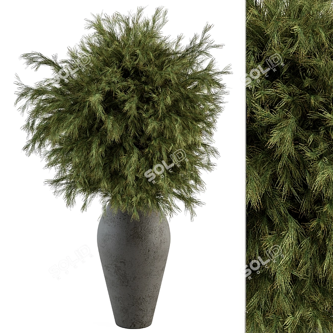 Concrete Oasis: Green Branch Bouquet 3D model image 1