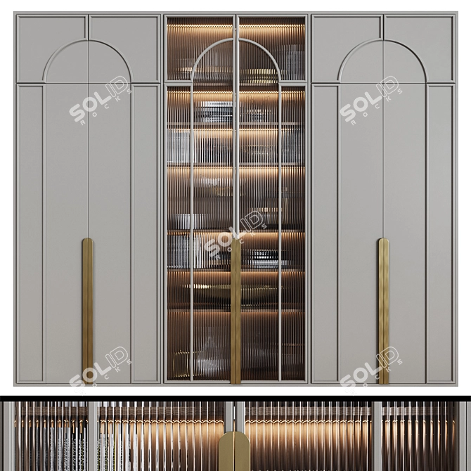 Art Deco Wardrobe with Glass Doors 3D model image 1