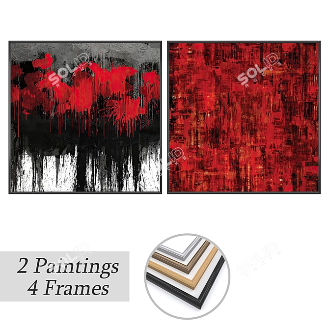 Elegant Art Set: 2 Paintings with 4 Frame Options 3D model image 1