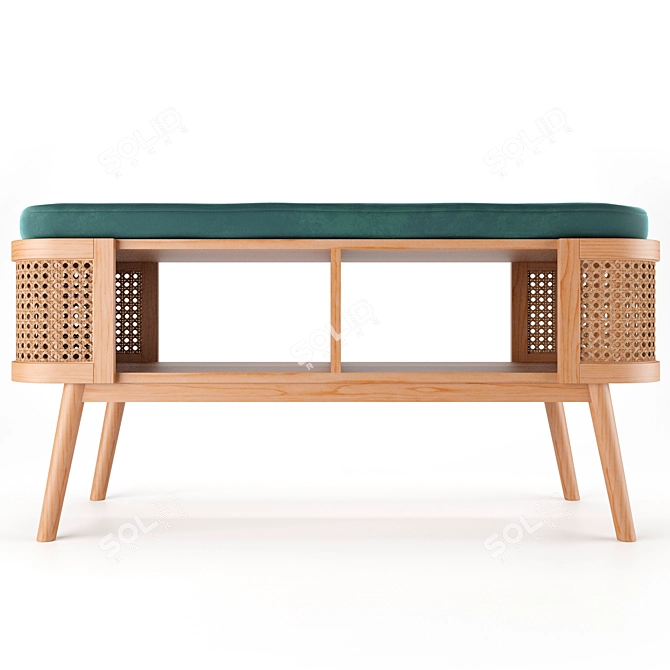 Elegant Ash Wood and Rattan Bedside Bench 3D model image 5