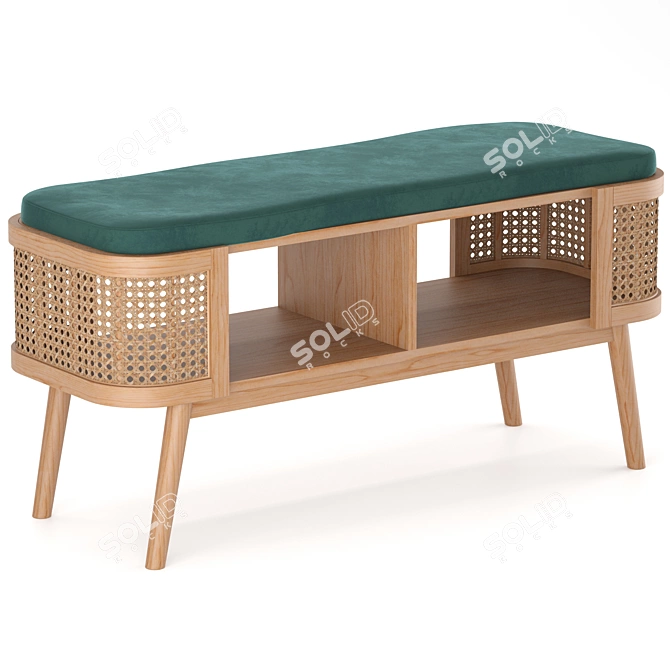 Elegant Ash Wood and Rattan Bedside Bench 3D model image 7