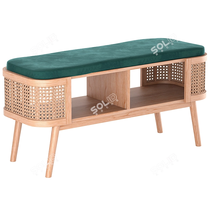 Elegant Ash Wood and Rattan Bedside Bench 3D model image 10