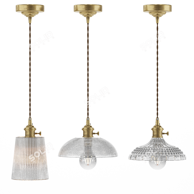 Rustic Glass Pendant Lights: Vintage Charm 3D model image 6