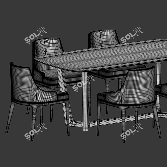 Modern Marble Dining Set with Chairs 3D model image 3