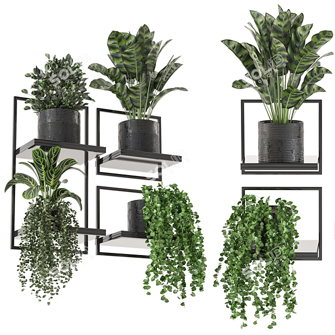 Indoor Metal Box Hanging Plants Set 3D model image 1