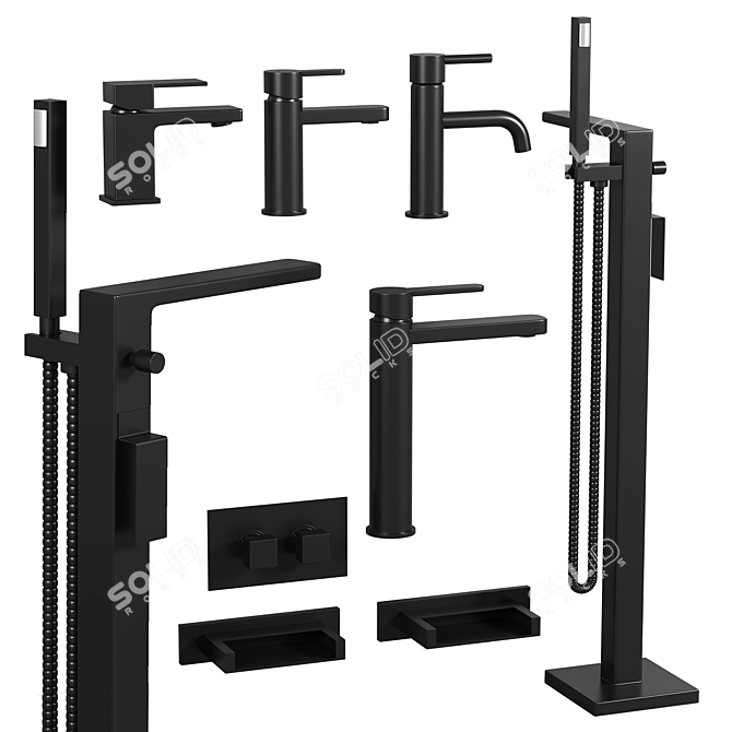 Toreno Black Chrome Shower Set 3D model image 1