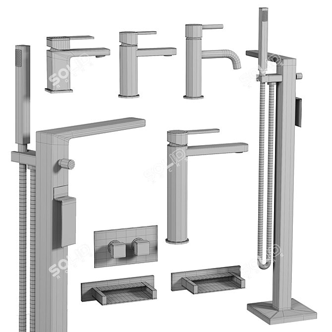 Toreno Black Chrome Shower Set 3D model image 2