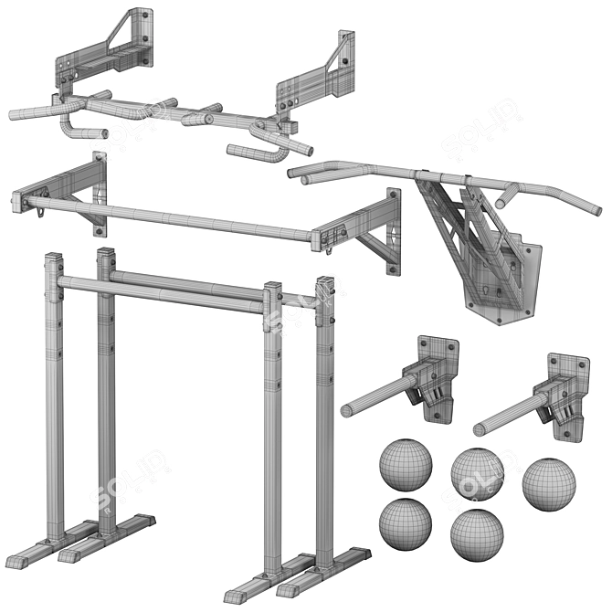 HOMFIT Home Gym Set - Bars & Paralets 3D model image 4