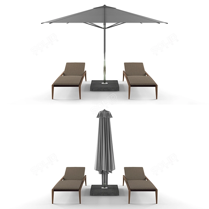 Royalbotania Outdoor Furniture Set: Umbrella & Deck Chair 3D model image 1