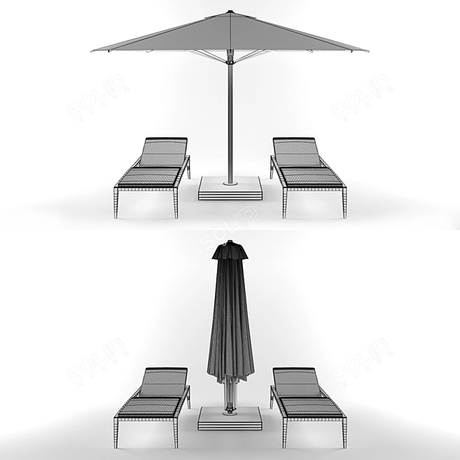 Royalbotania Outdoor Furniture Set: Umbrella & Deck Chair 3D model image 2