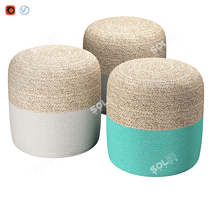 Boho Chic Jute Pouffe 3D model image 3