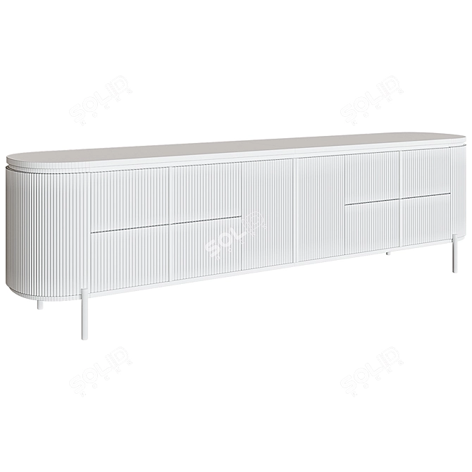 Modern Oval TV Stand with Drawers - White Faux Marble 3D model image 2