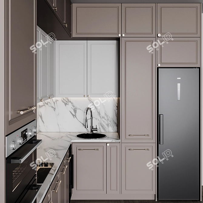 Neoclassic112 Kitchen: Customizable Size & Color 3D model image 2