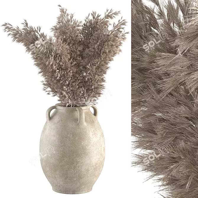 Elegant Pampas Pot - Trendy Dried Plant 3D model image 1