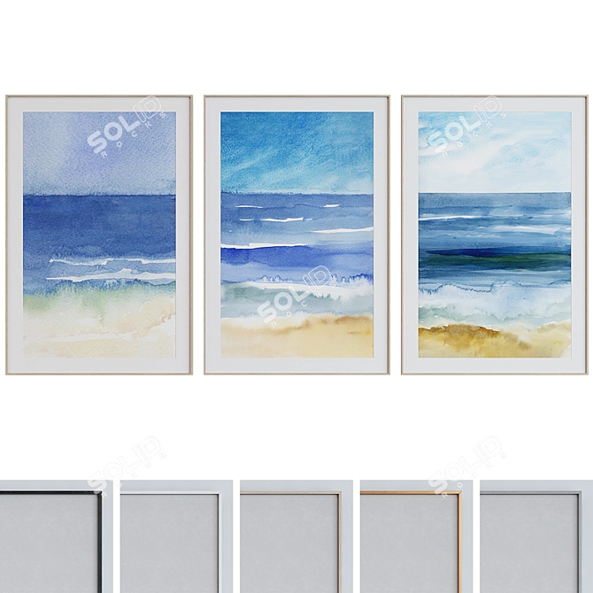 Modern Watercolor Landscape Picture Frame Set 3D model image 1