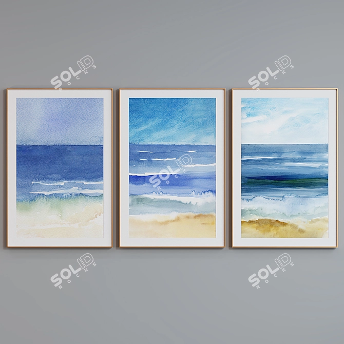 Modern Watercolor Landscape Picture Frame Set 3D model image 2