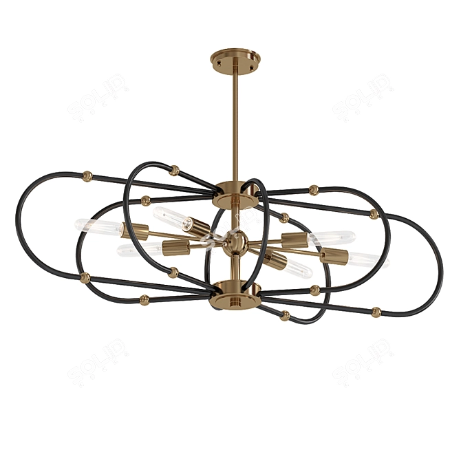 Vintage Brass Six-Light Chandelier 3D model image 1