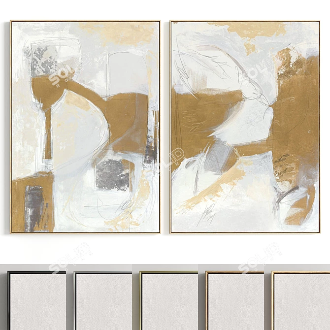 Dual Frame Delight: Plaster Two Photo Frame 3D model image 1