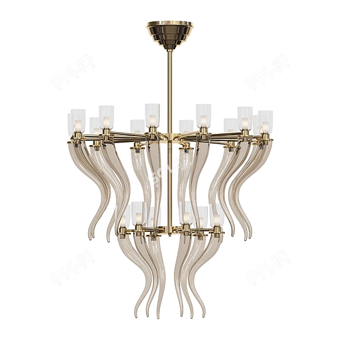 Elegant Honey Venetian Glass Chandelier 3D model image 1