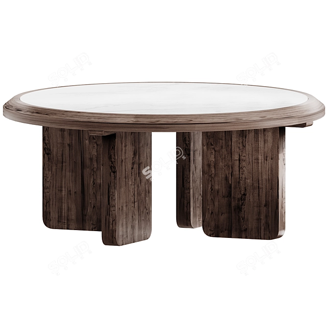 Rustic Marble Wood Coffee Table 3D model image 1