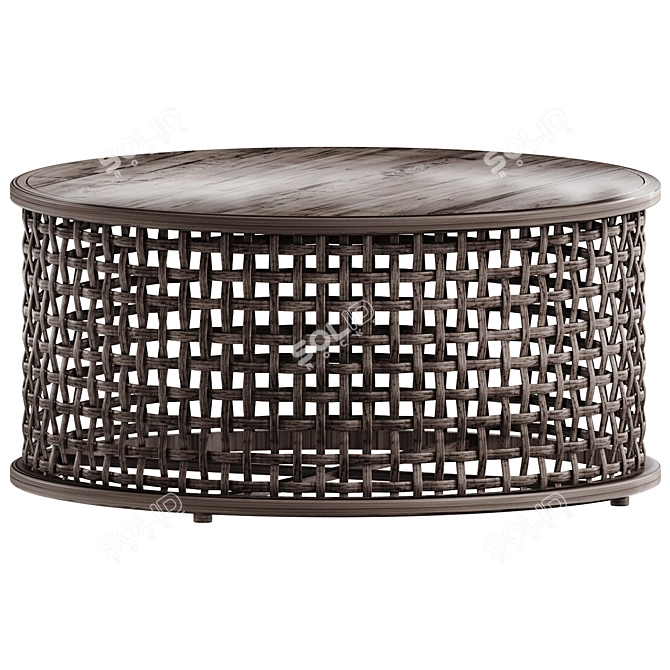 Rustic Rattan Round Coffee Table 3D model image 1