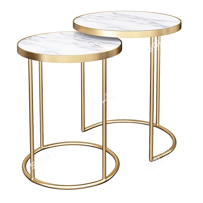 Elegant Marble & Brass Nesting Tables 3D model image 1