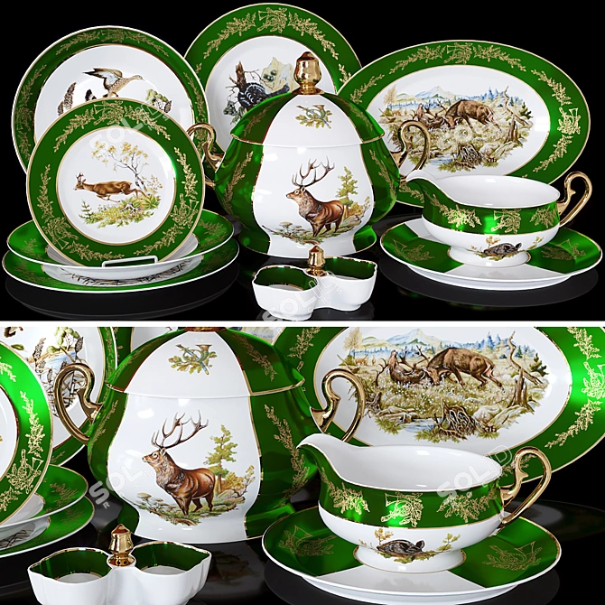 Royal Hunt Porcelain Tableware 3D model image 1