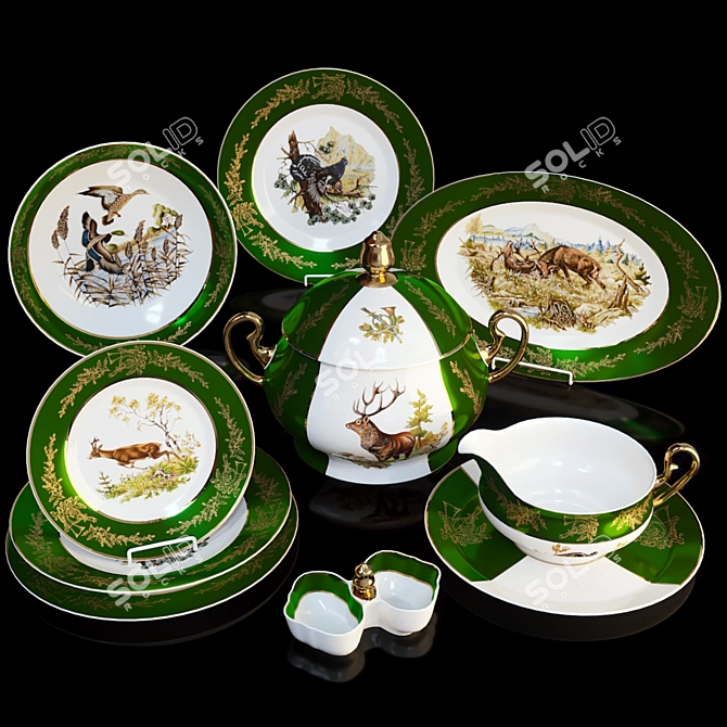 Royal Hunt Porcelain Tableware 3D model image 2