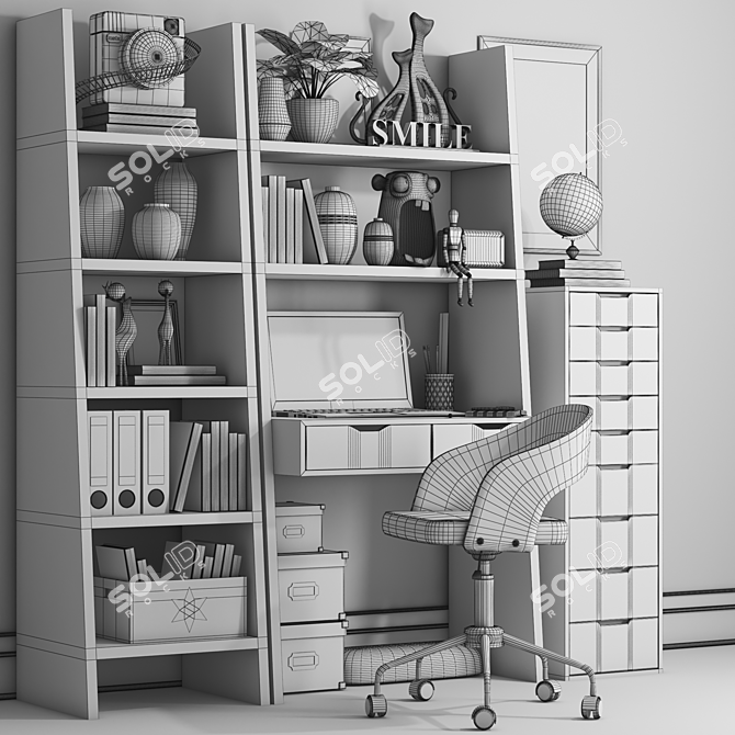 Versatile Workplace Set: Desk, Shelves, Lamp, Chair, Clock 3D model image 4