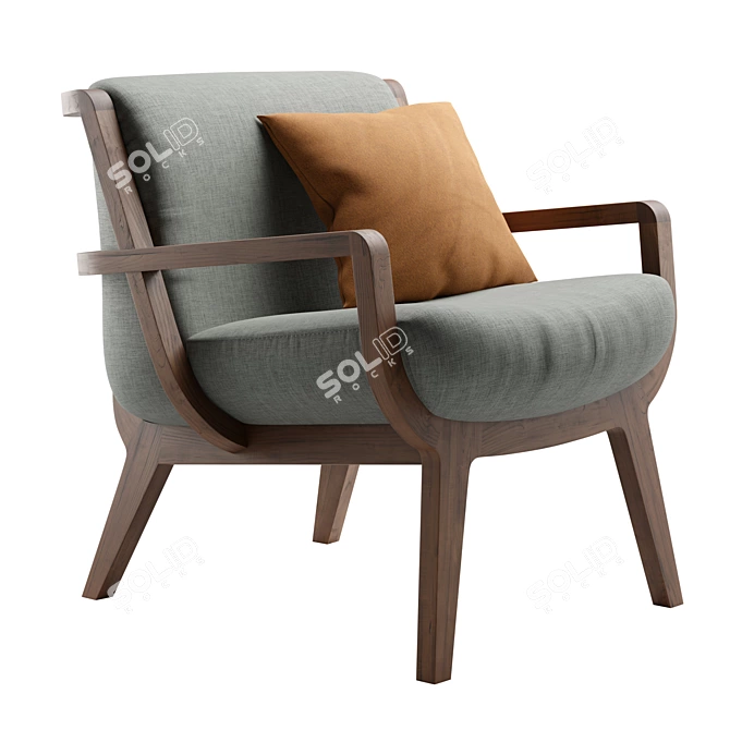 Elegant Wood Upholstered Lounge Chair 3D model image 1