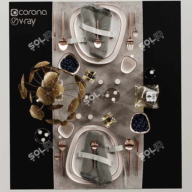 Luxury Diamond Tableware Set - 6 Piece 3D model image 4