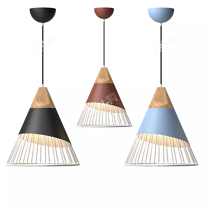 Natural Wood Pendant Lights 3D model image 1