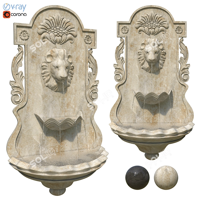 Elegant Poly Wall Fountain 3D model image 2