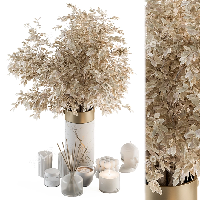 Elegant Gold and White Decor Set 3D model image 1