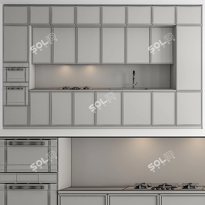 Modern Gray and Gold Kitchen Cabinets 3D model image 5