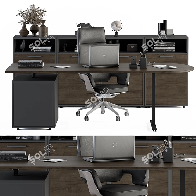 Wooden and Black Employee Desk 3D model image 1