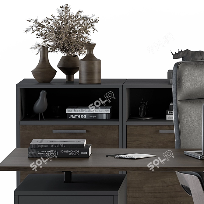 Wooden and Black Employee Desk 3D model image 2