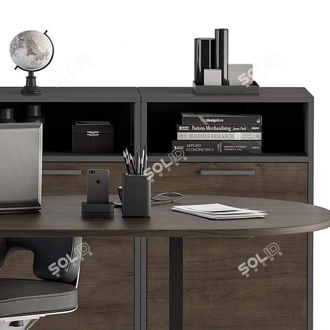 Wooden and Black Employee Desk 3D model image 4