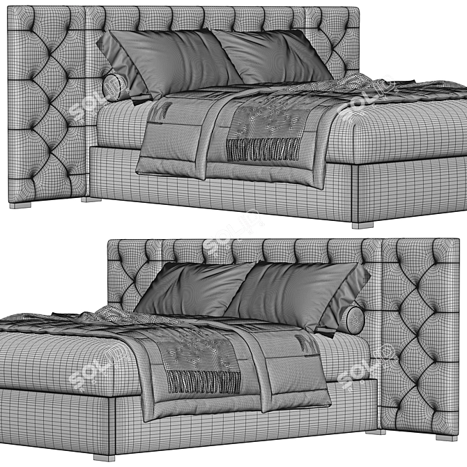 Modena Tufted Fabric Extended Bed 3D model image 5