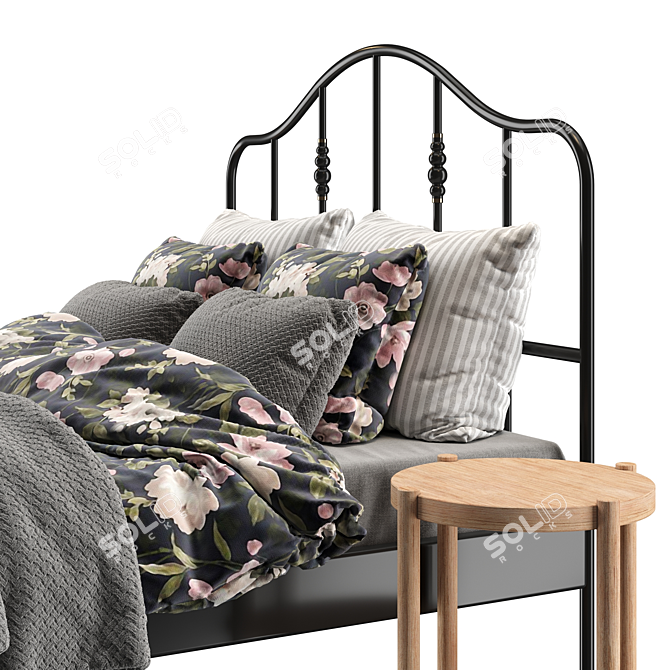 IKEA SAGSTUA Bed+Tables: Elegant Black Frame 3D model image 3