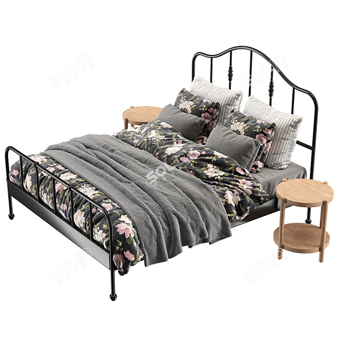 IKEA SAGSTUA Bed+Tables: Elegant Black Frame 3D model image 4