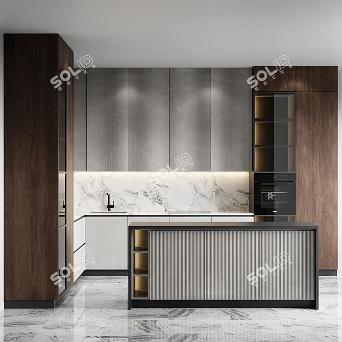 Contemporary Kitchen Set 3D model image 1