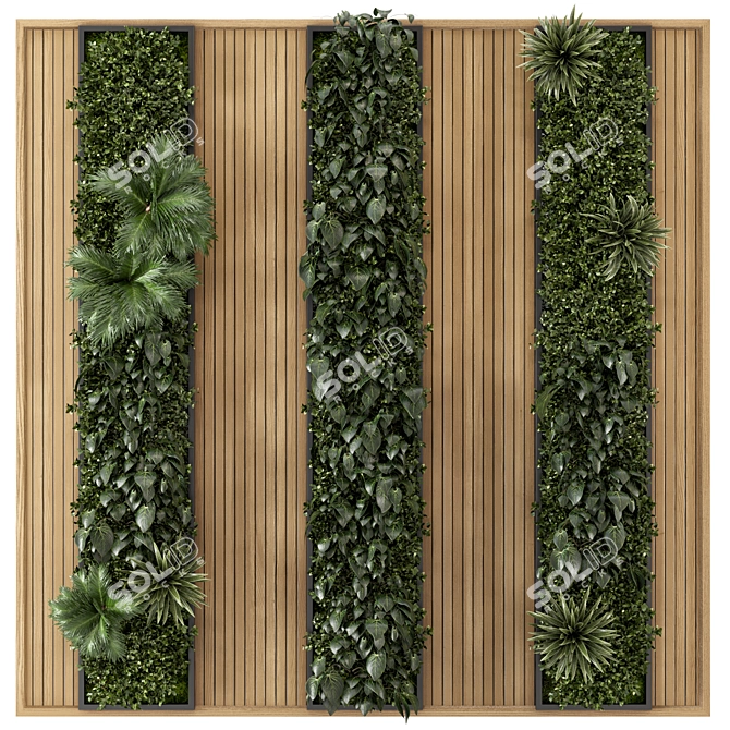 Wooden Base Vertical Garden - Set 525 3D model image 2