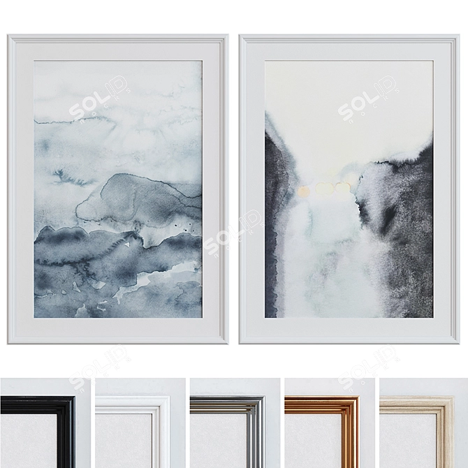 Minimalist Abstract Watercolor Picture Frame Set 3D model image 1