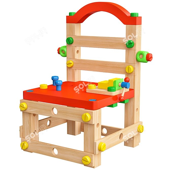 Wooden Constructor Chair: Build Your Own Seating 3D model image 2