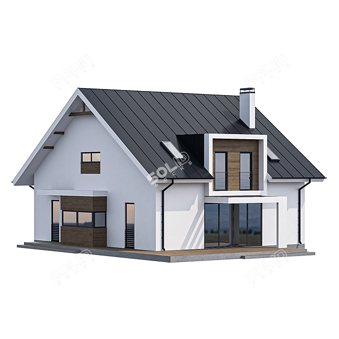 Modern Cottage with Garage: Balconies, Attic, Click Seam Roof 3D model image 5