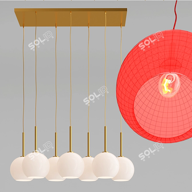 Milk Glass 7-Light Chandelier 3D model image 2