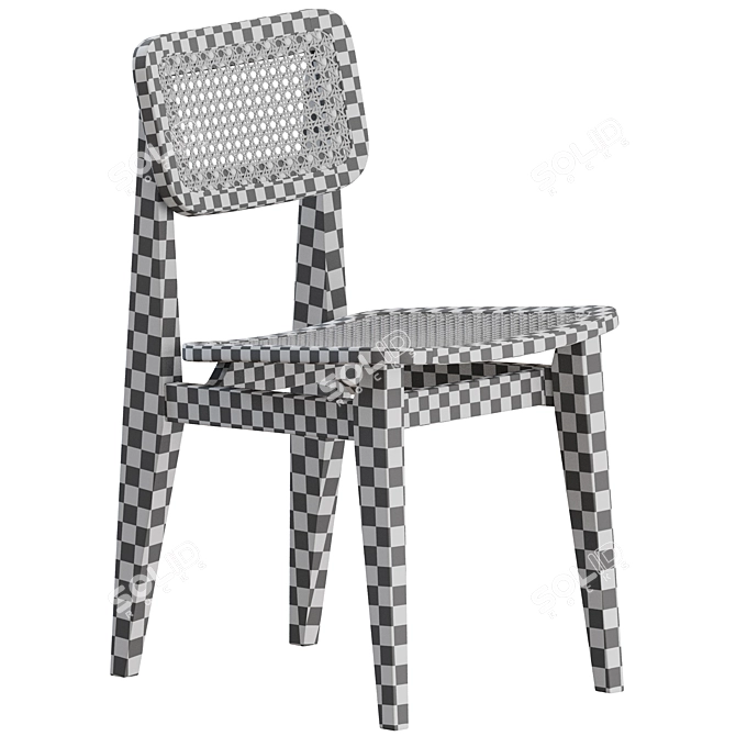 Vintage French Cane Dining Chair 3D model image 2