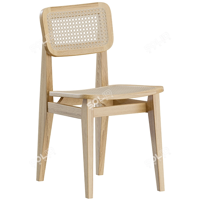 Vintage French Cane Dining Chair 3D model image 4
