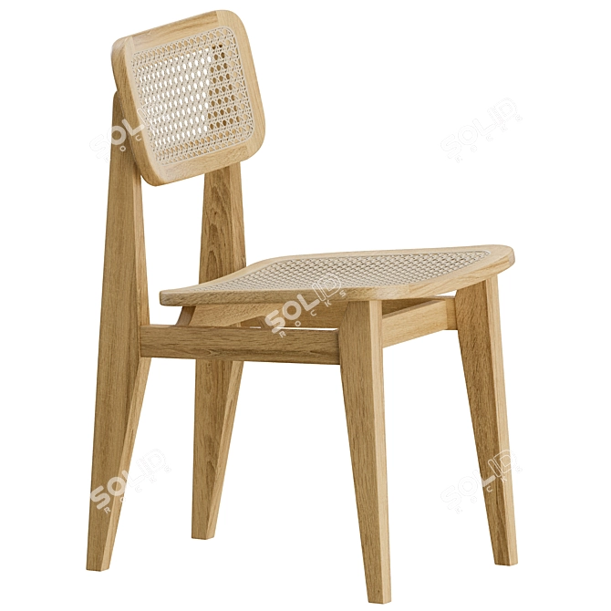 Vintage French Cane Dining Chair 3D model image 5